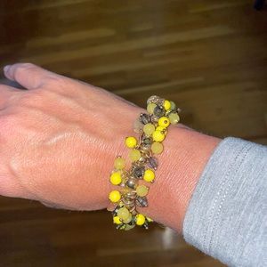 Yellow Black Gold Beaded Stretchy Bracelet
